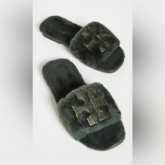 TORY BURCH DOUBLE T SHEARLING SLIDE - Picture 1 of 5